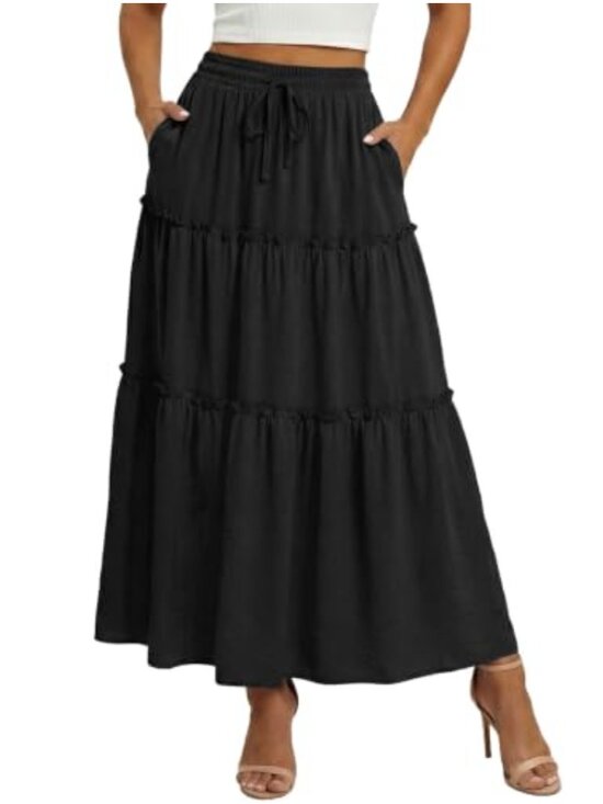 Dresses & Skirts - WERFORU Women's High Waist Pockets A-Line Maxi Skirt Flowy Elastic Waist Boho